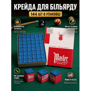 Мел для бильярда Master Billiard Chalk синий 144 шт упаковка