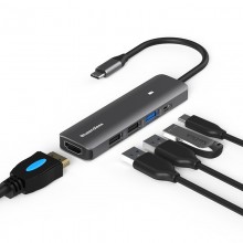 USB-хаб 5-in-1 Type-C to USB 3.0 + 2хUSB 2.0 + HD 4K 30 Гц + 100 Вт PD переходник hub адаптер Blueendless BS-HD502 USB-хаб 5-in-1 Type-C to USB 3.0 + 2хUSB 2.0 + HD 4K 30 Гц + 100 Вт PD переходник hub адаптер Blueendless BS-HD502