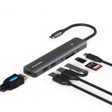 USB-хаб 7-in-1 Type-C to USB 3.0 + 2хUSB 2.0 + SD/TF Card Reader + HD 4K 30 Гц + 100 Вт PD hub адаптер Blueendless BS-HC703
