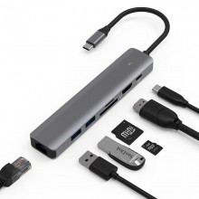 USB-хаб 7-in-1 HDMI + 2хUSB 3.0 + PD 100W + SD/TF 3.0 + RJ45 hub адаптер Blueendless BS-LH0760