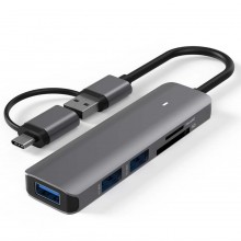 USB-хаб 5-in-1 USB-A/Type-C to 3хUSB 3.0 + SD/TF Card Reader адаптер hub-переходник Blueendless  HС502